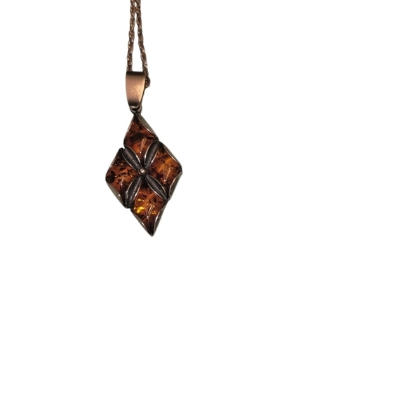 Amber Pendent on Sterling Silver Necklace 27" - Picture 2 of 5